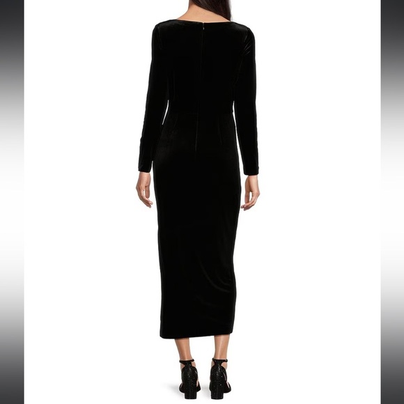 NWT Alex Marie GREEN Velvet Long Sleeve Ruched Waist SideSplit Hem Midi Dress 14 - Picture 11 of 11